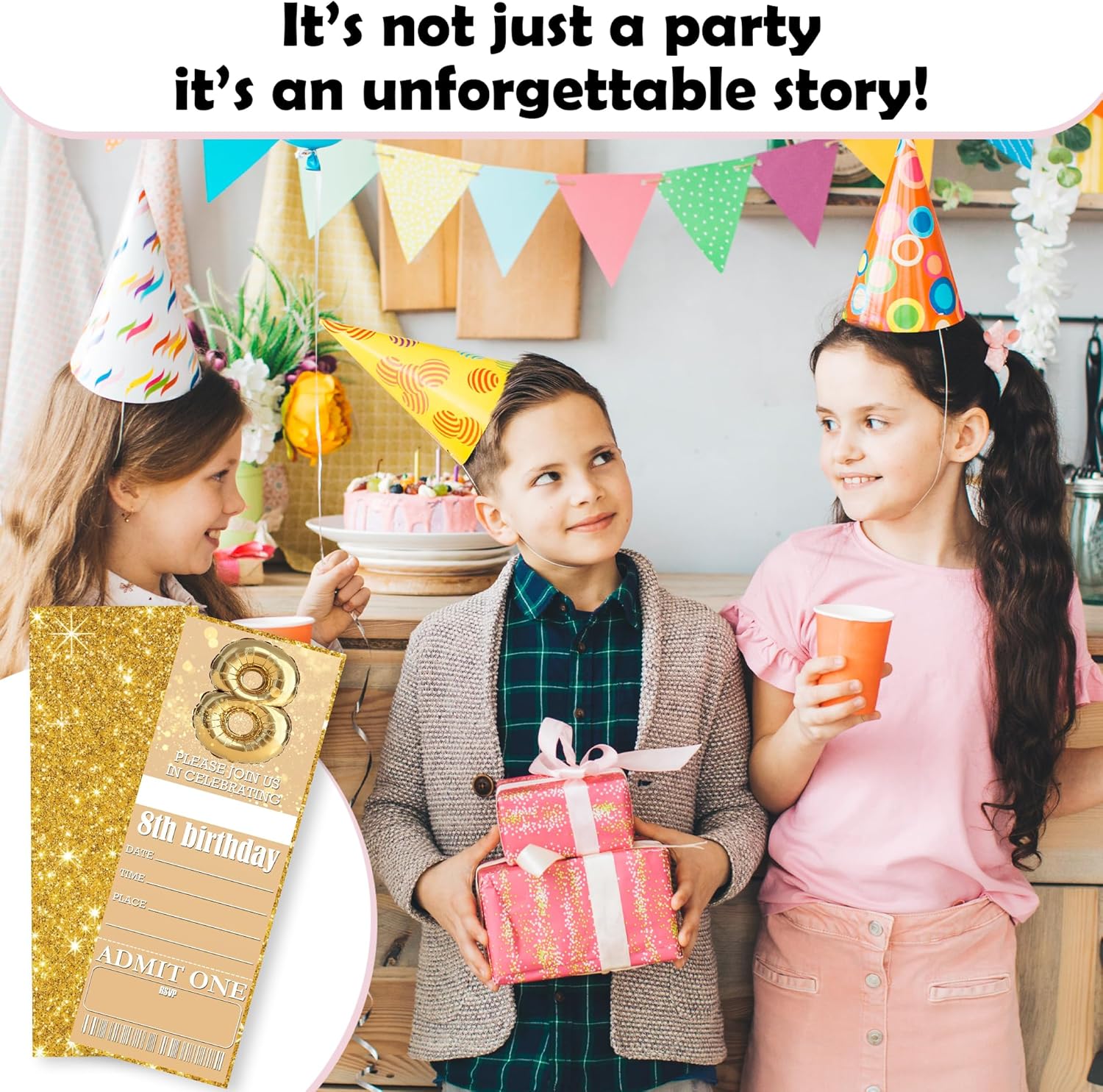 8th Birthday Party Invitations Double-Sided Fill-In Cards