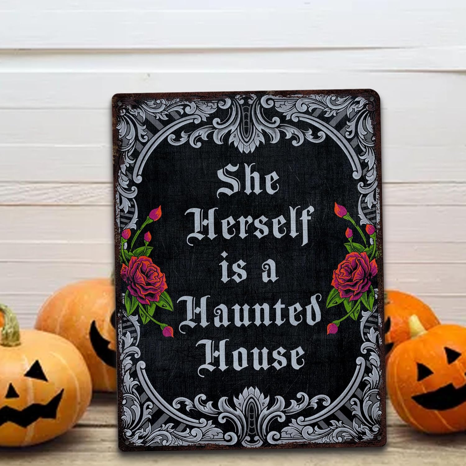 Halloween Witches House Rules Metal Tin Sign 12x16 Inches
