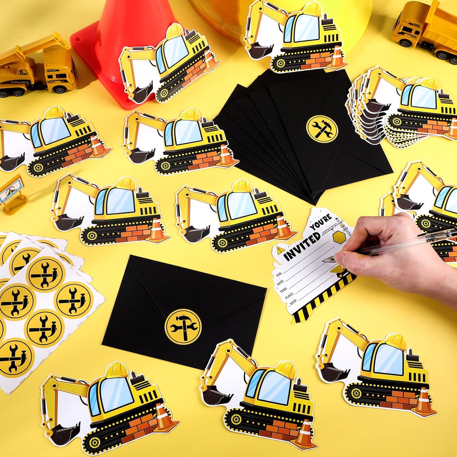 30 Piece Construction Excavator Birthday Invite Set