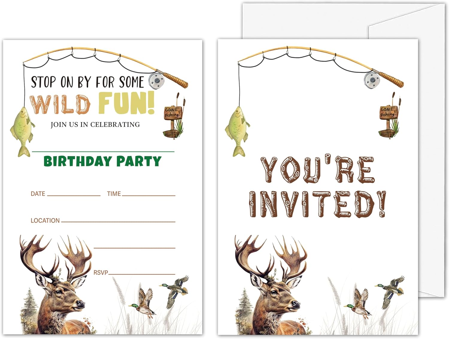 Wild Birthday Invitations Hunt Fishing Theme for Kids