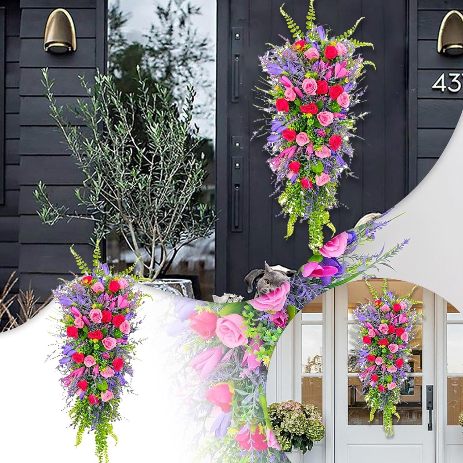 Floral Swag Teardrop Wreath Spring Summer Decor