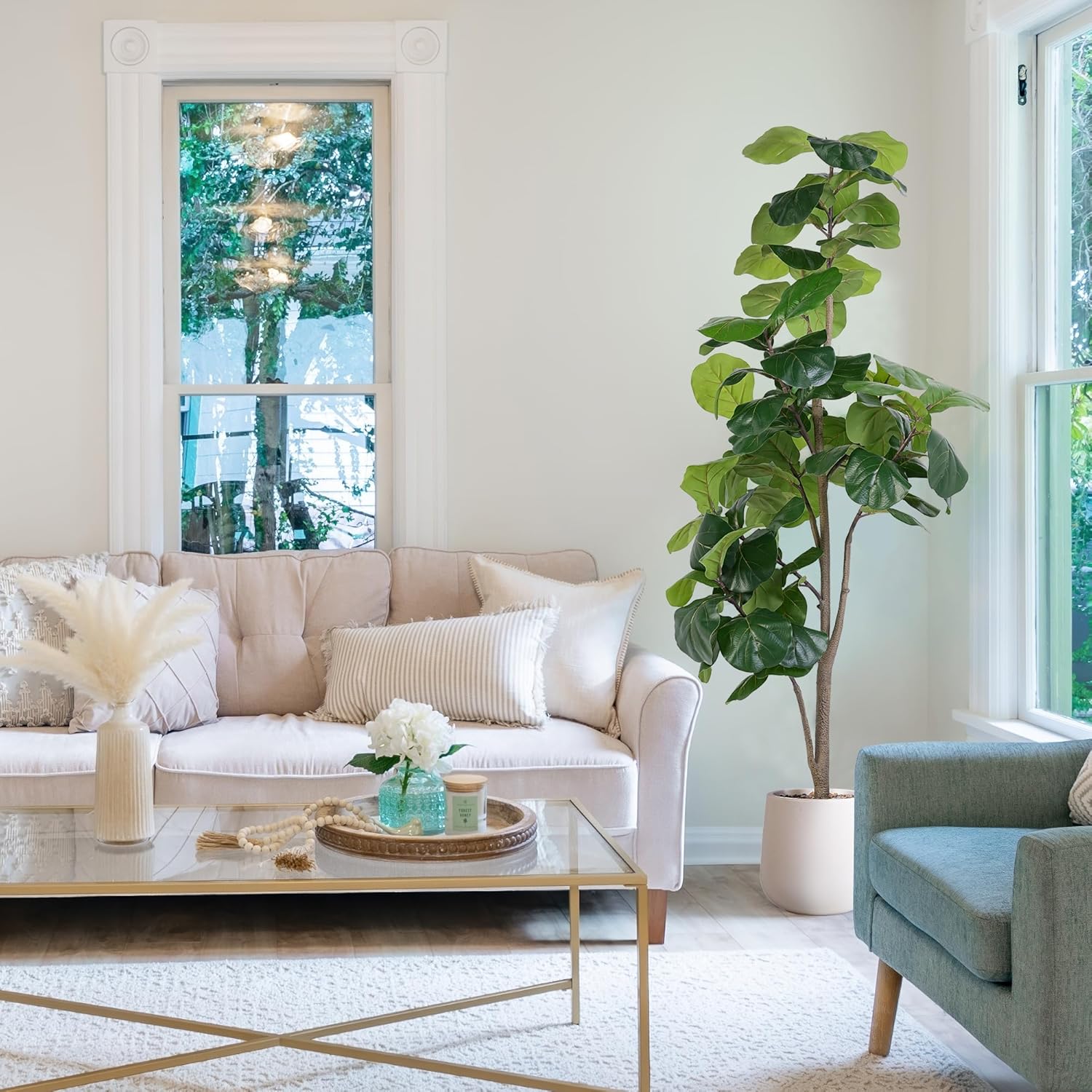 6ft Artificial Fiddle Leaf Fig Tree with White Planter 1