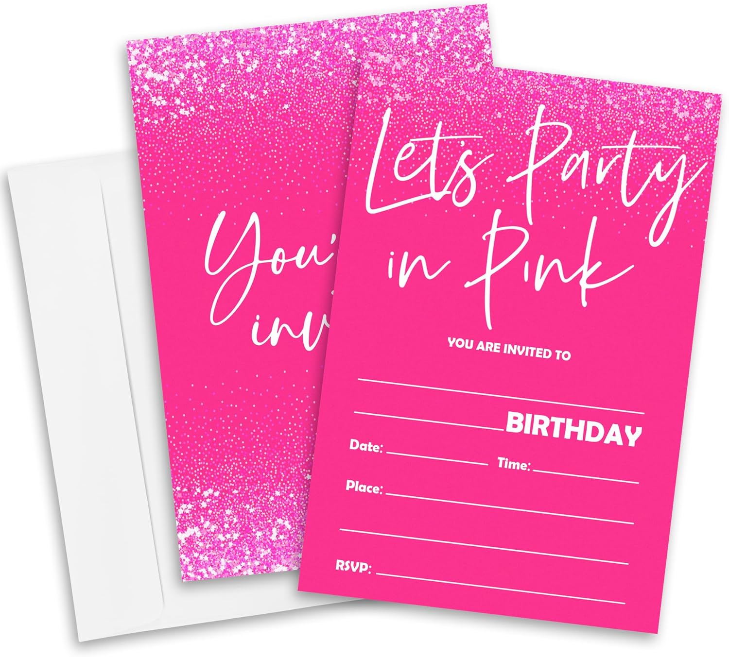 Lets Party Birthday Invites in Pink - 20pcs with Envelopes