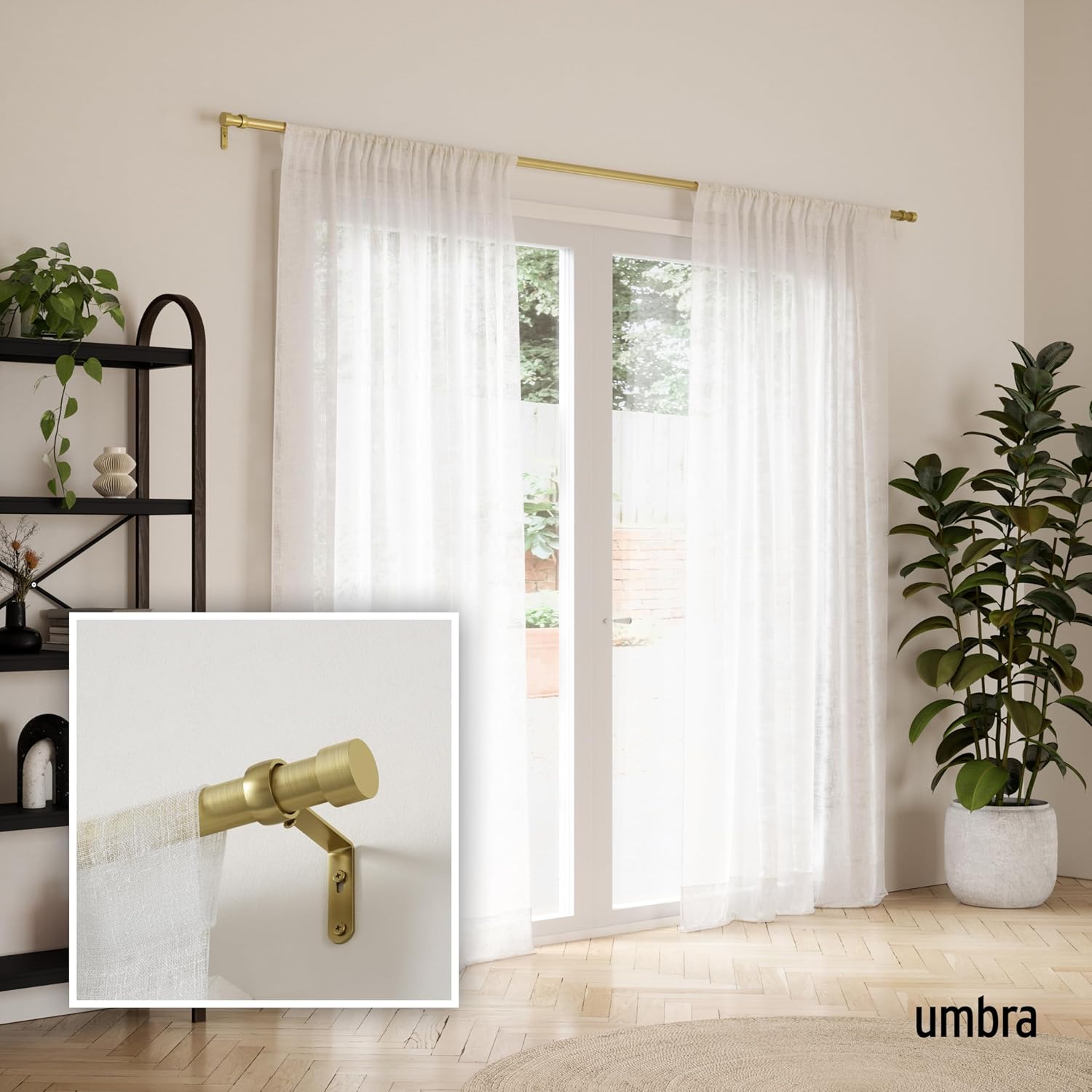 Umbra Cappa Curtain Rod - 1-Inch Adjustable Brass