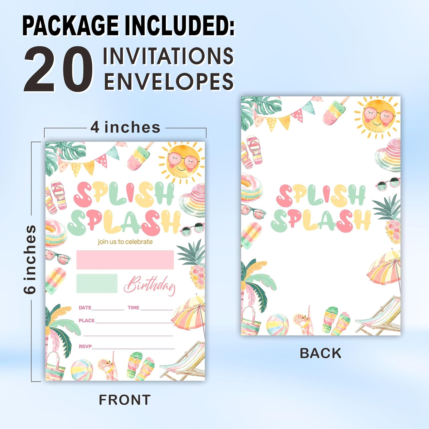 Splish Splash Birthday Invitations With Envelopes 20 Sets