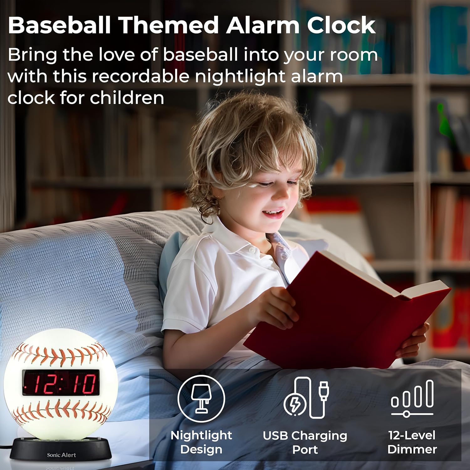 Sonic Alert Baseball Themed Digital Alarm Clock for Heavy Sleepers