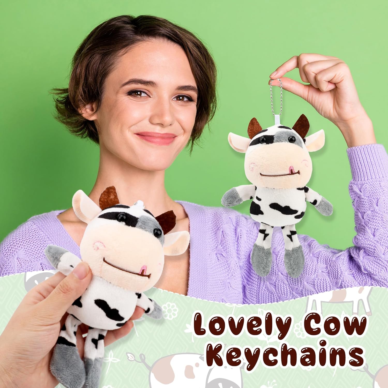 28 Pcs Plush Cow Keychain Cute Farm Animal Keyring Set