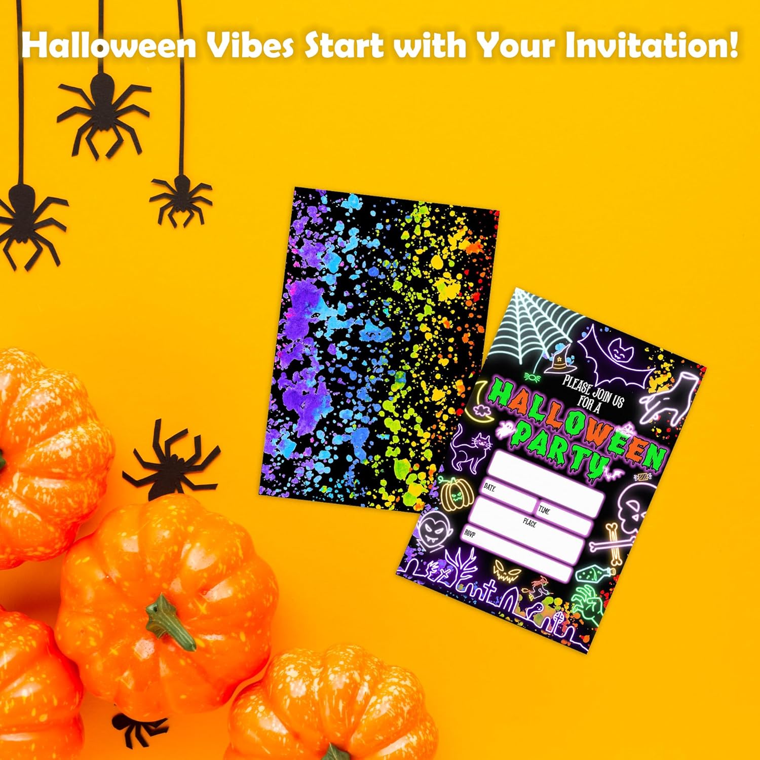 Neon Halloween Party Invites Set of 20 with Envelopes