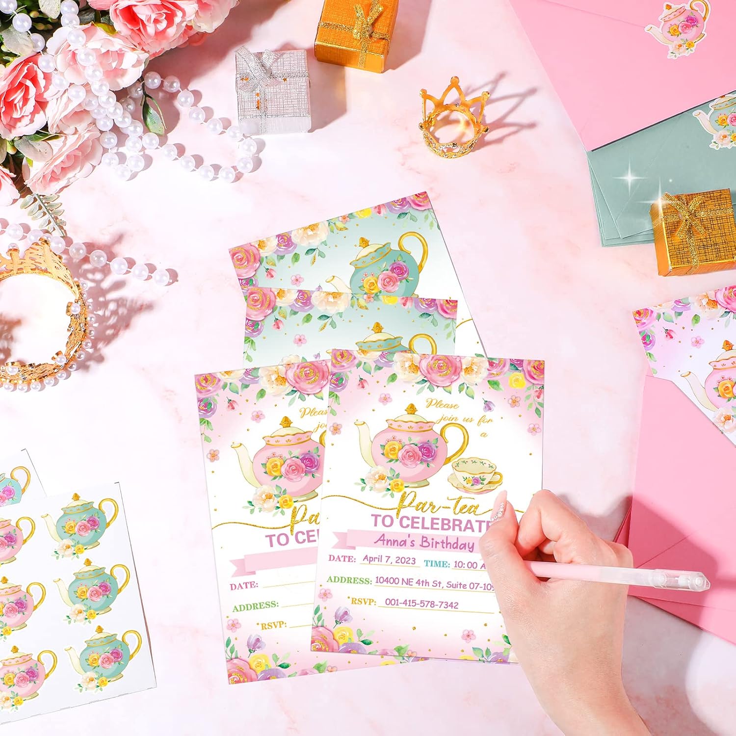 Geyoga 24 Pcs Tea Party Invites with Envelopes and Stickers