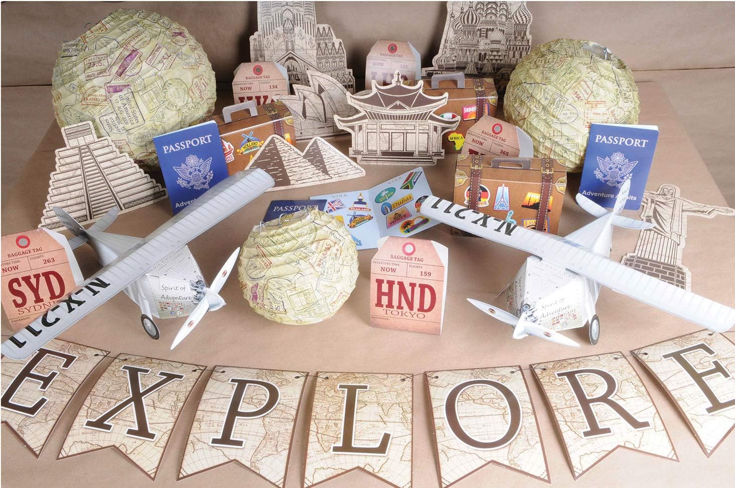 Beistle 9 Luggage Favor Boxes Brown World Traveler