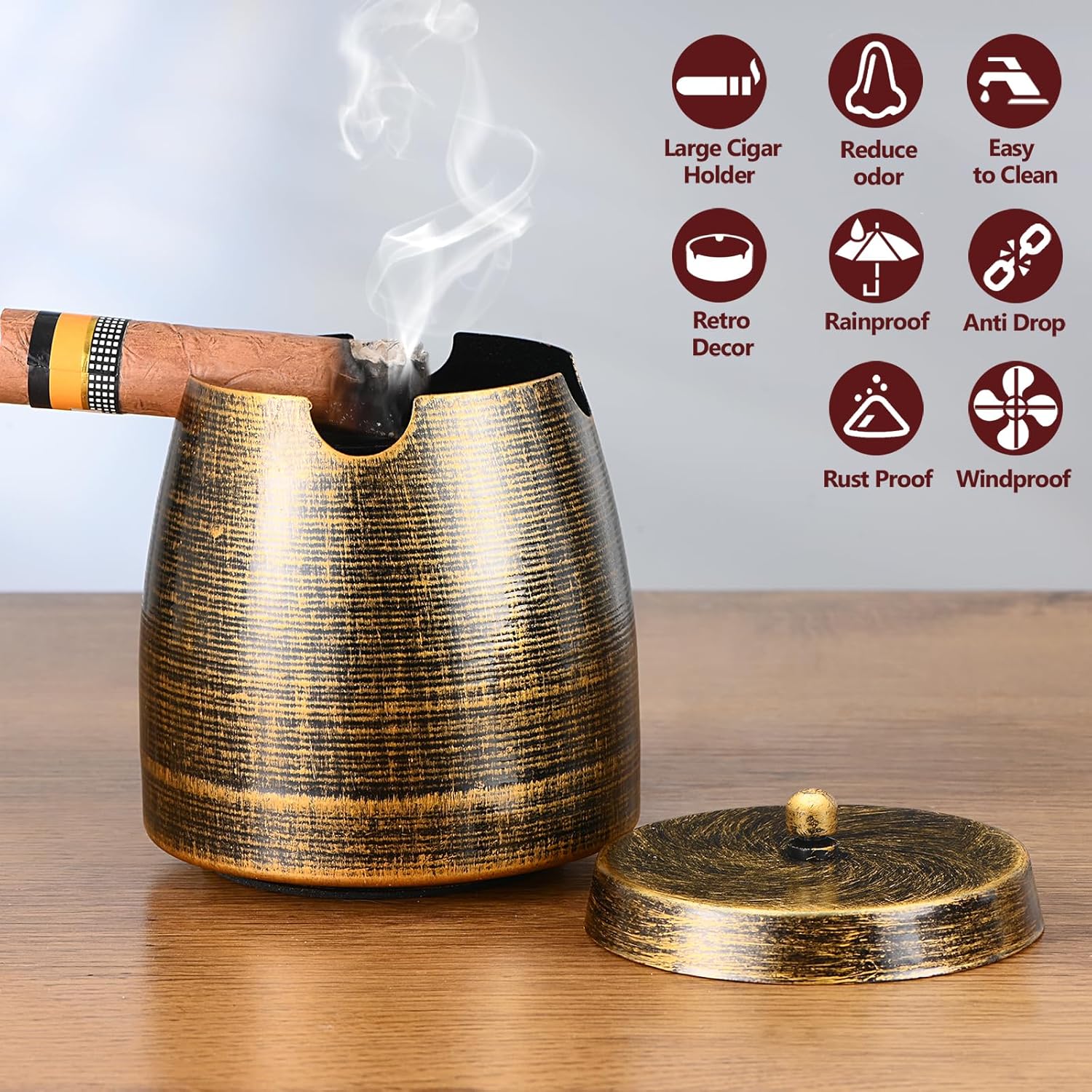 Cigar Ashtray with Lid for Outdoor Patio Use Windproof