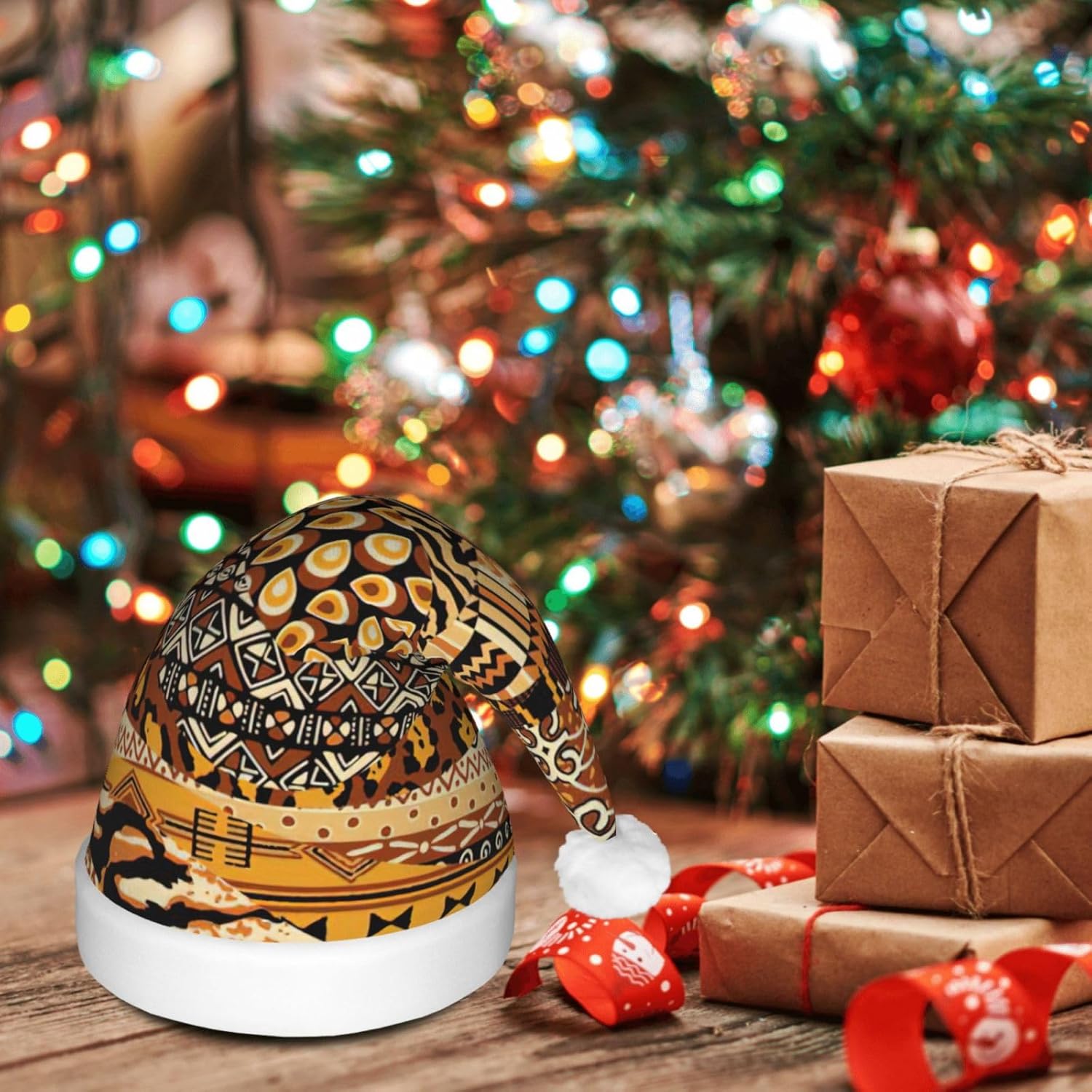 African Style Patchwork Print LED Christmas Hat for Adults