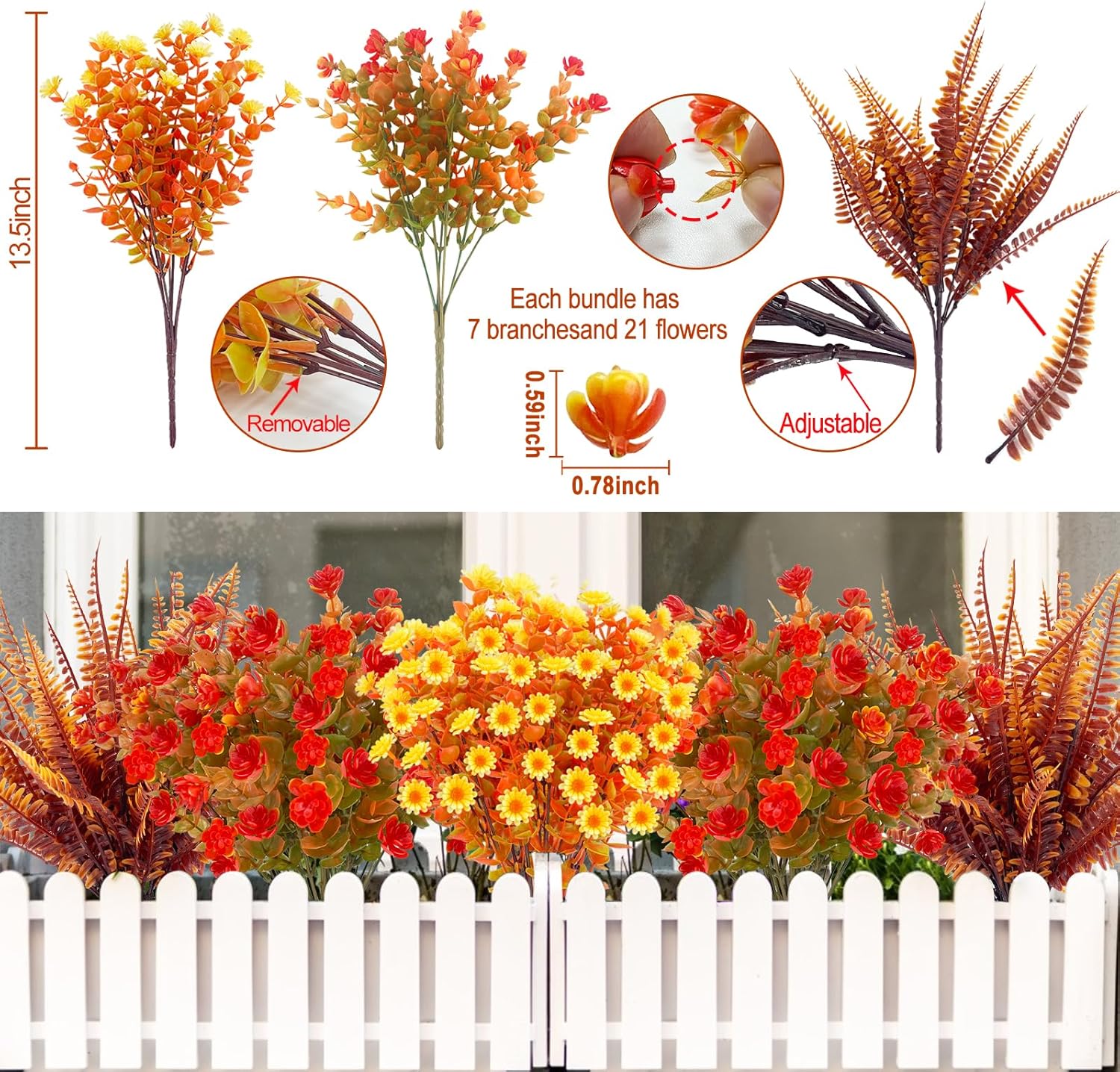 20 Bundles Artificial Fall Flowers for Outdoor Decorations