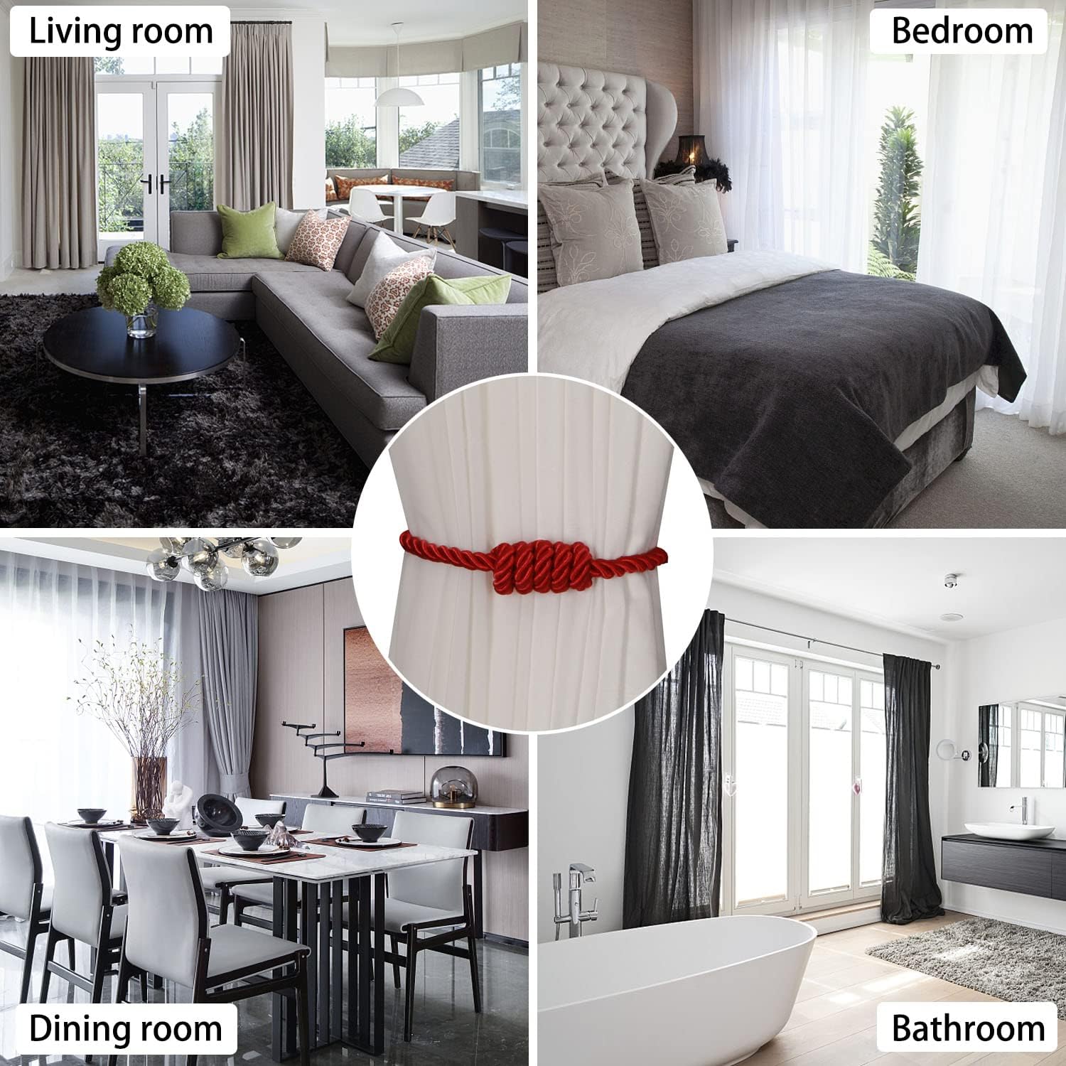 BEL AVENIR Magnetic Curtain Holdbacks 2 Pack Red
