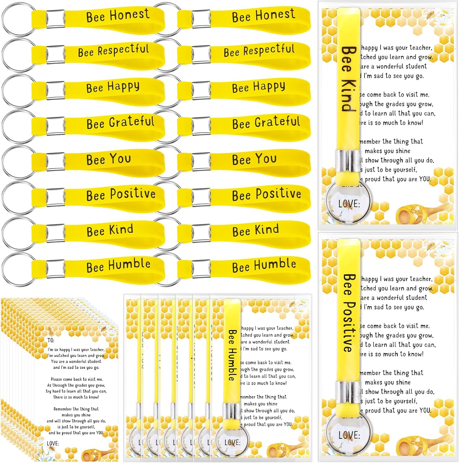 Back to School Gifts for Students from Teacher Inspirational Bee Keychain Cards
