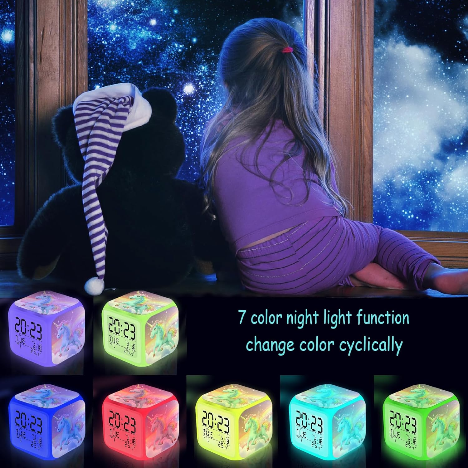 Rainbow Unicorn Alarm Clock with Nightlight