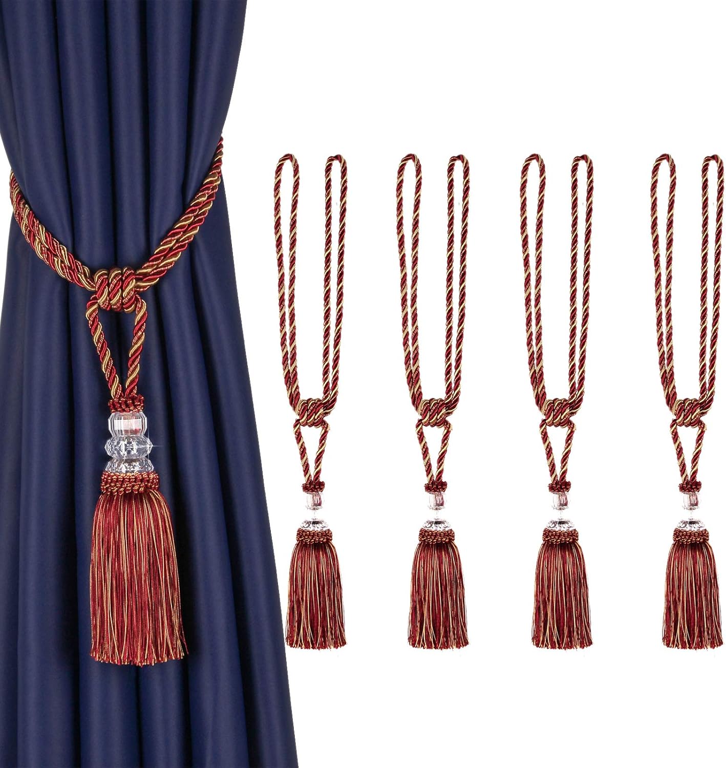 BEL AVENIR 4 Pack Crystal Curtain Tiebacks with Tassels