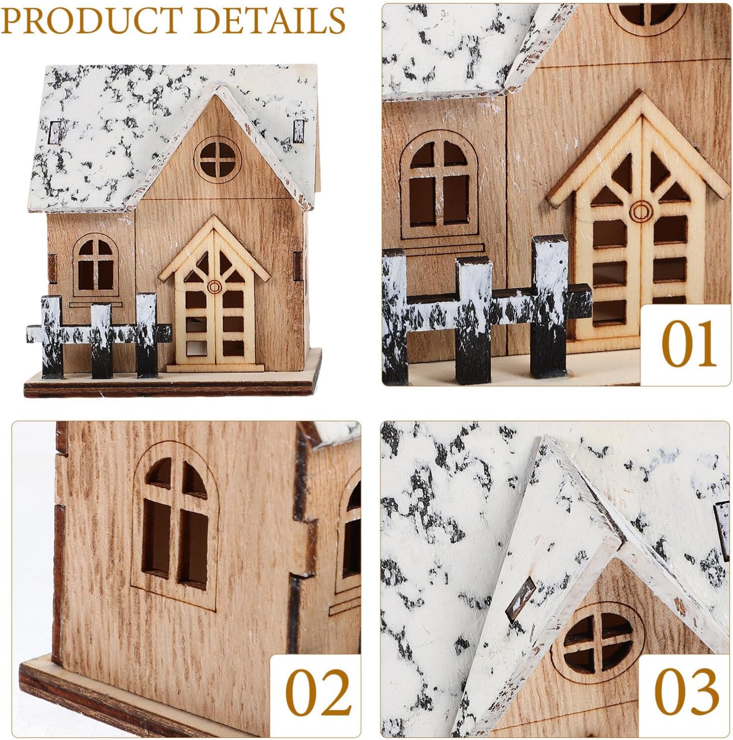 Uonlytech 2pcs Lighted Wooden Christmas Houses