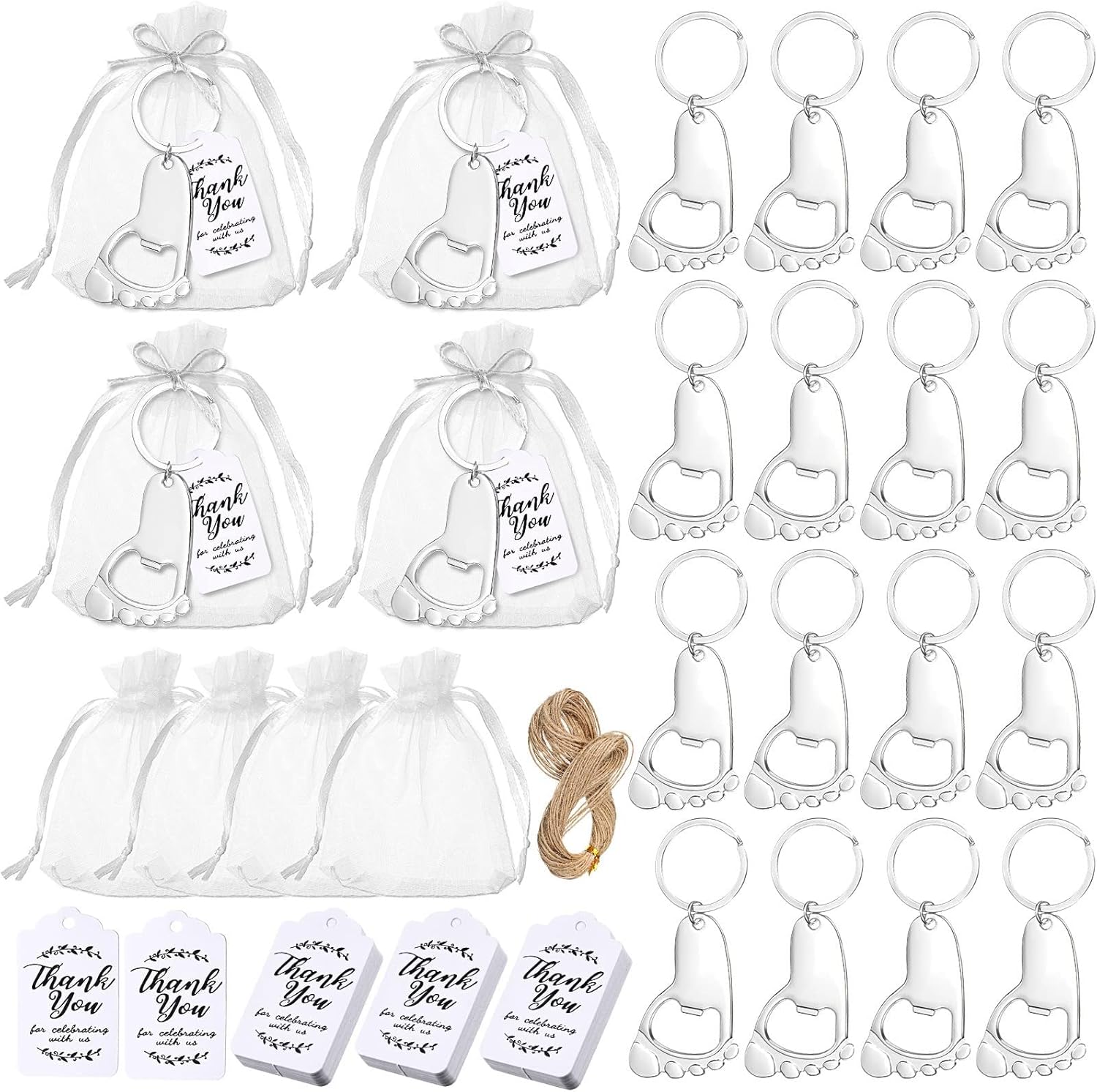24Pcs Baby Footprint Keychain Bottle Opener