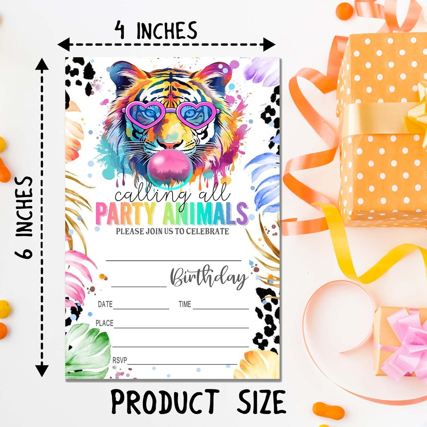 Wybgno Party Animals Birthday Invitations 20pk