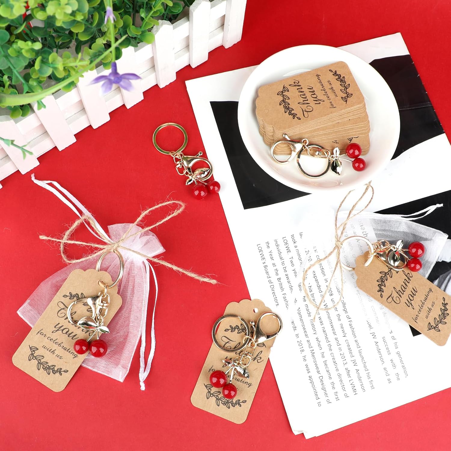 20 Set Cherry Keychains Party Favor Set
