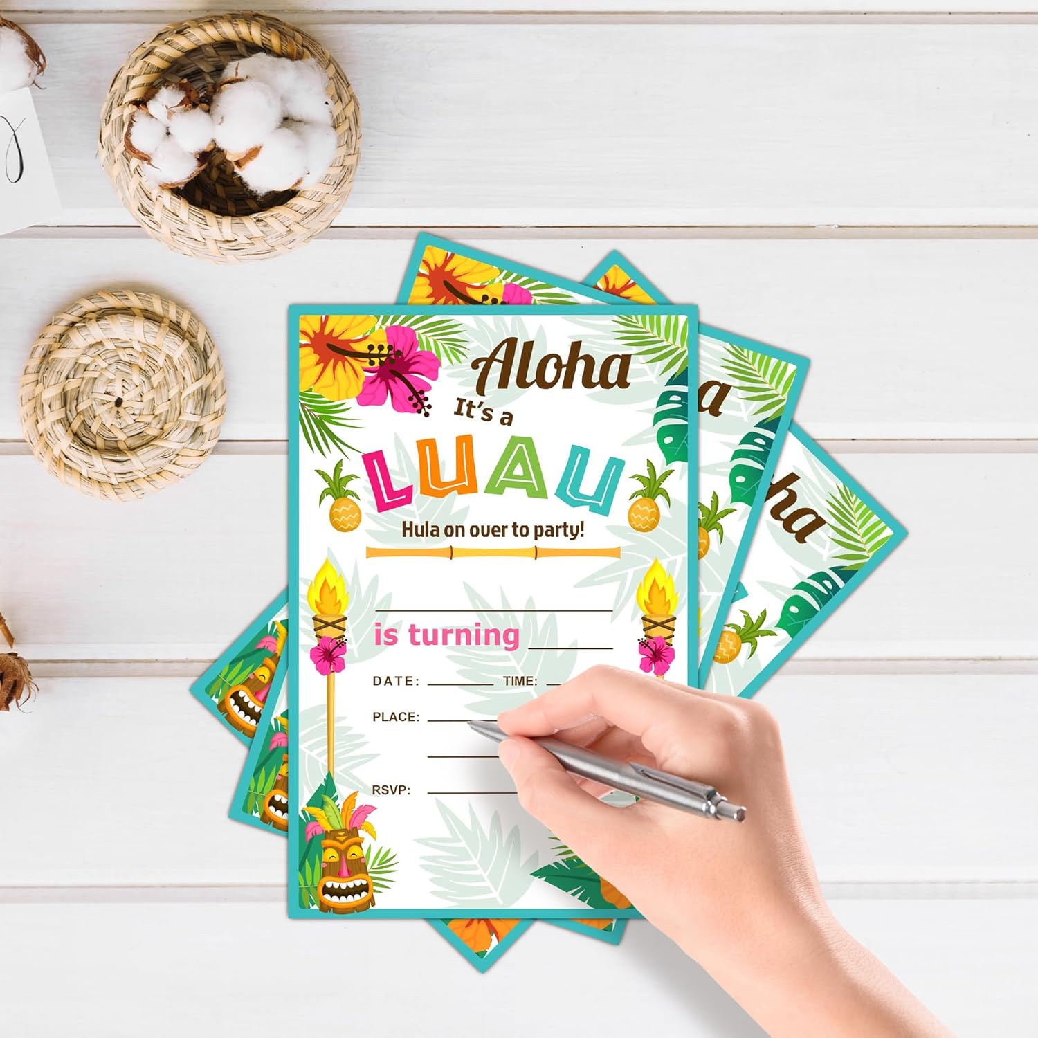 Tropical Birthday Party Invitation - 20 Double-Sided Cards With Envelopes