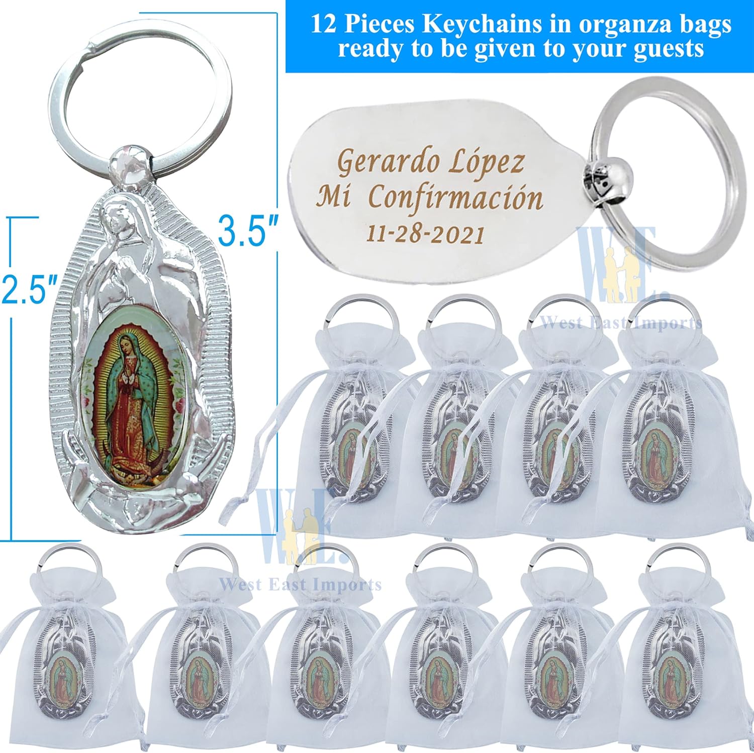 Personalized First Communion Keychain Favor 12 PCS Silver