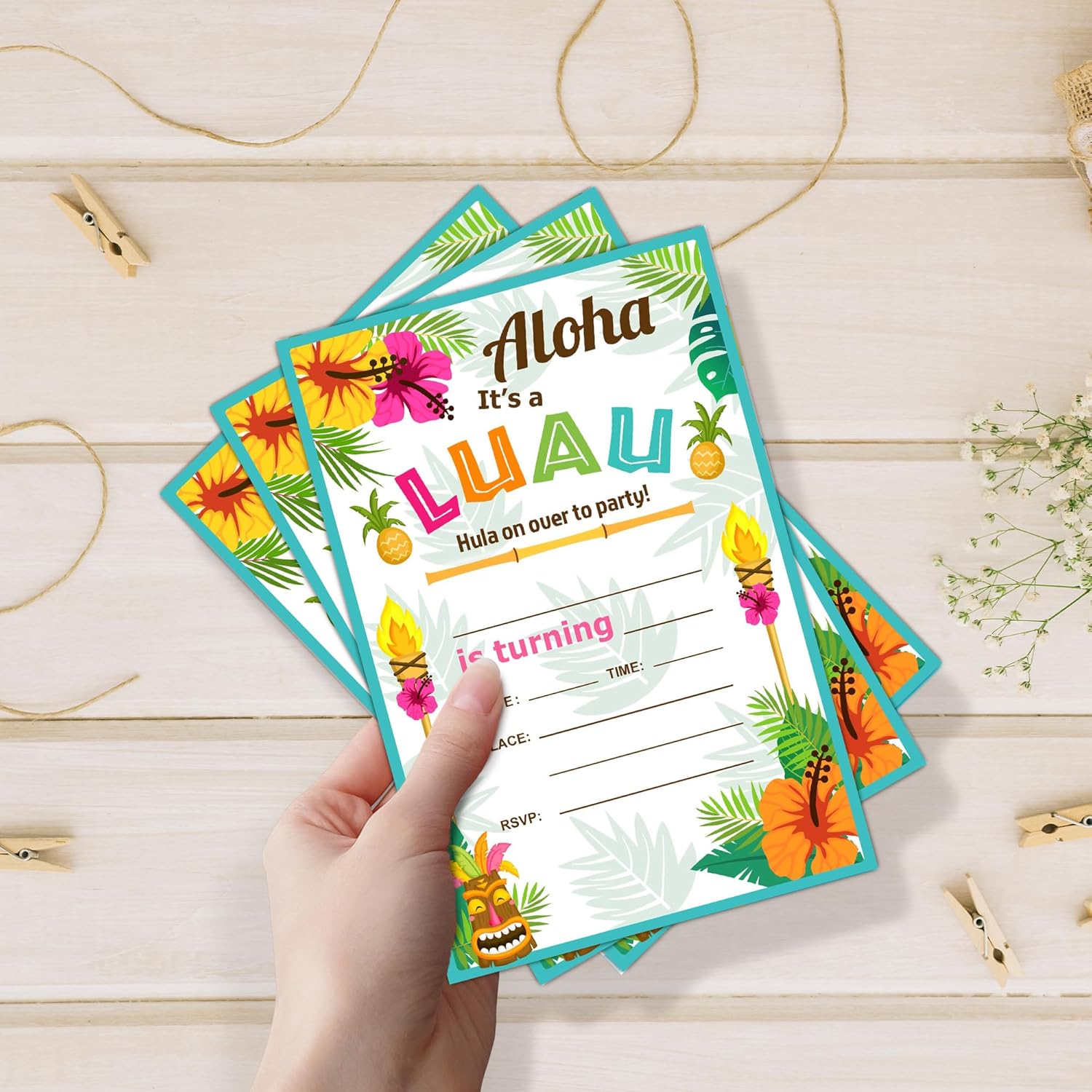 Tropical Birthday Party Invitation - 20 Double-Sided Cards With Envelopes