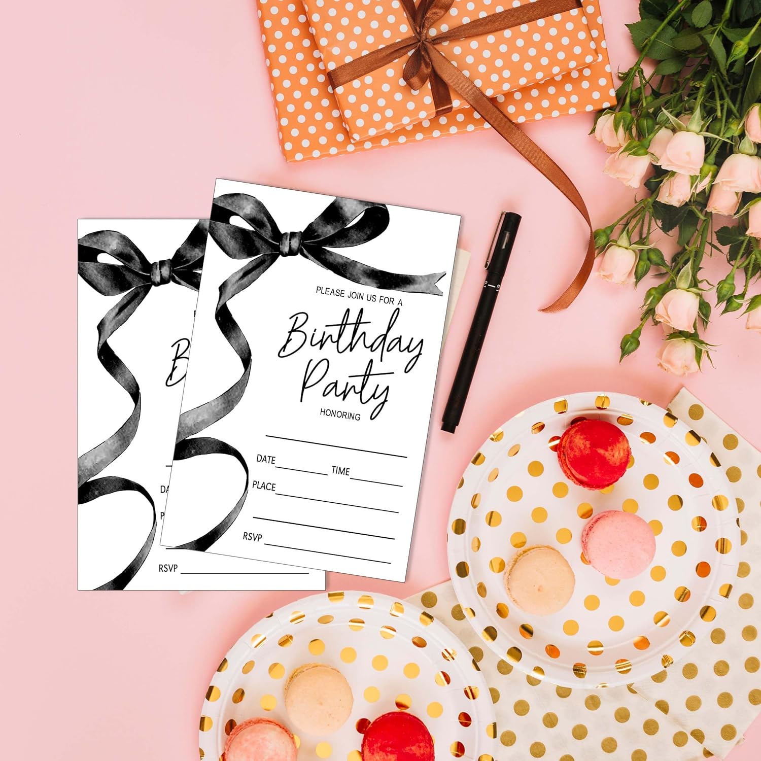 SIXEIGHT Black Bow Birthday Invitations 4x6