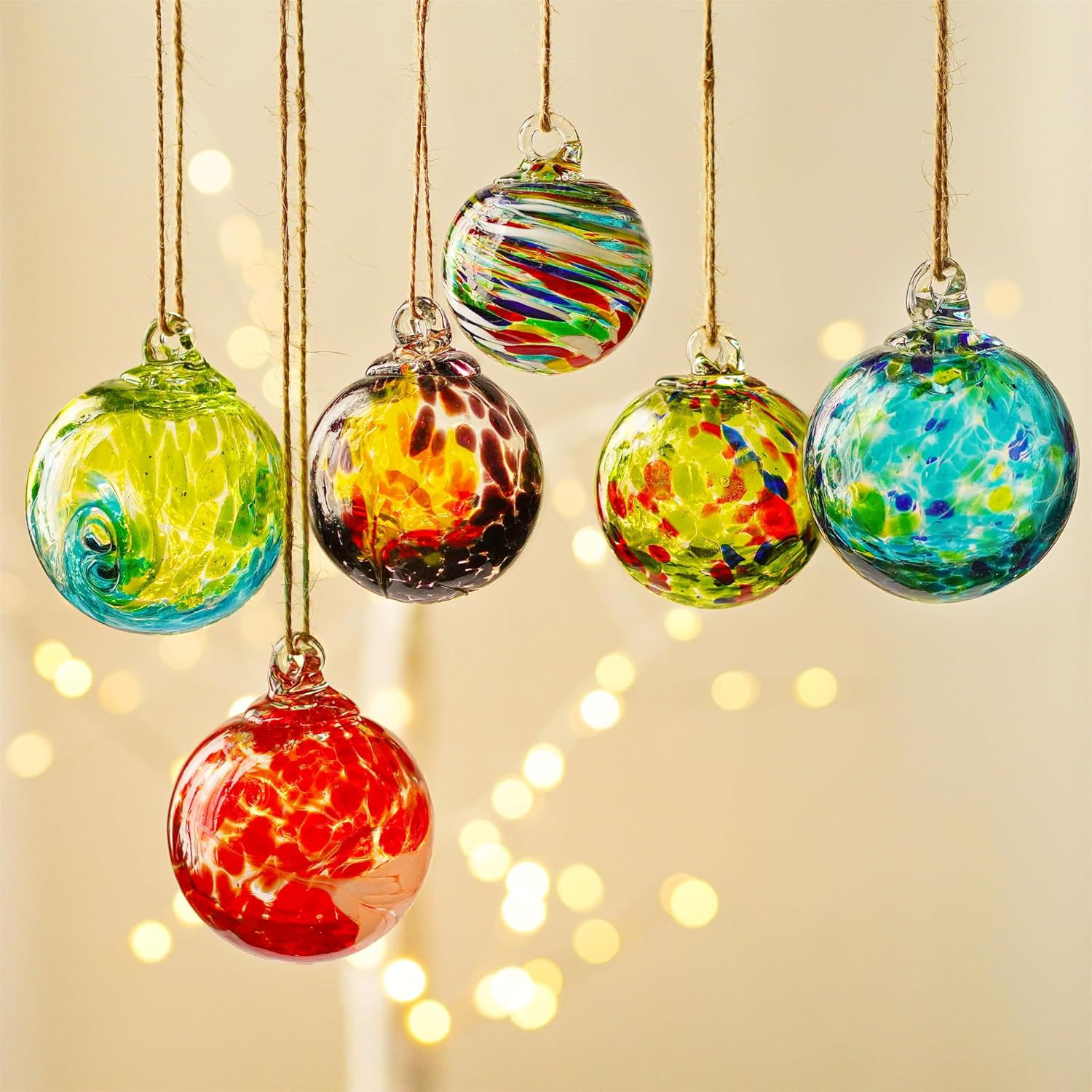 6pcs Hand Blown Glass Friendship Hanging Ornaments