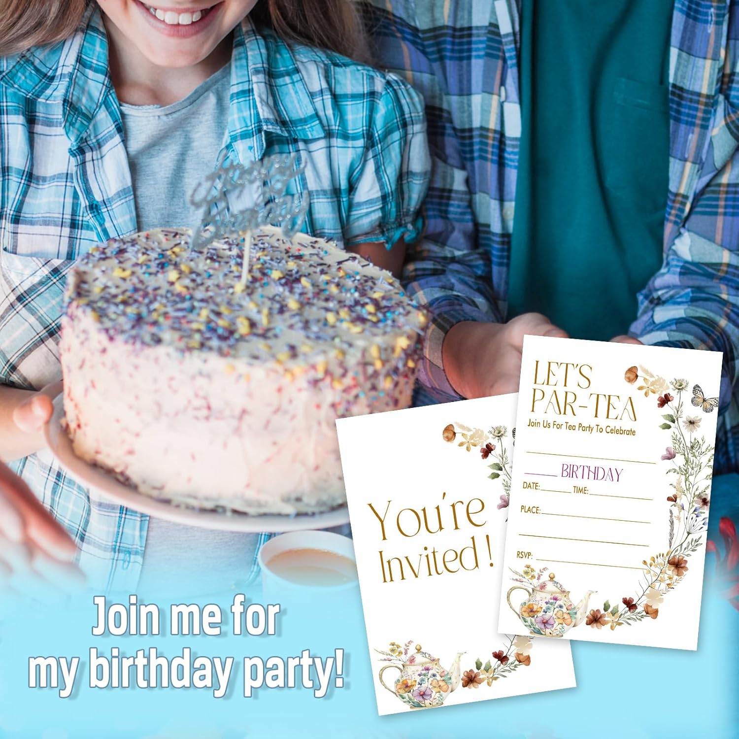Lets Par-Tea Birthday Invitations 4x6 Inch