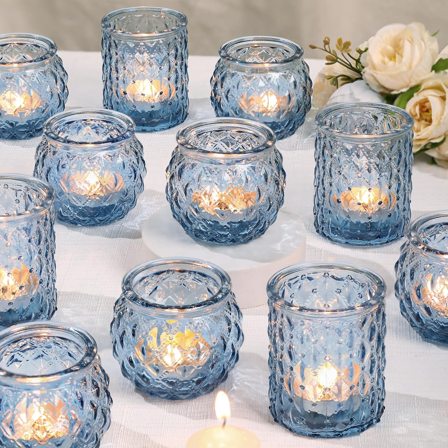 DARJEN Blue Glass Votive Candle Holders Set of 24