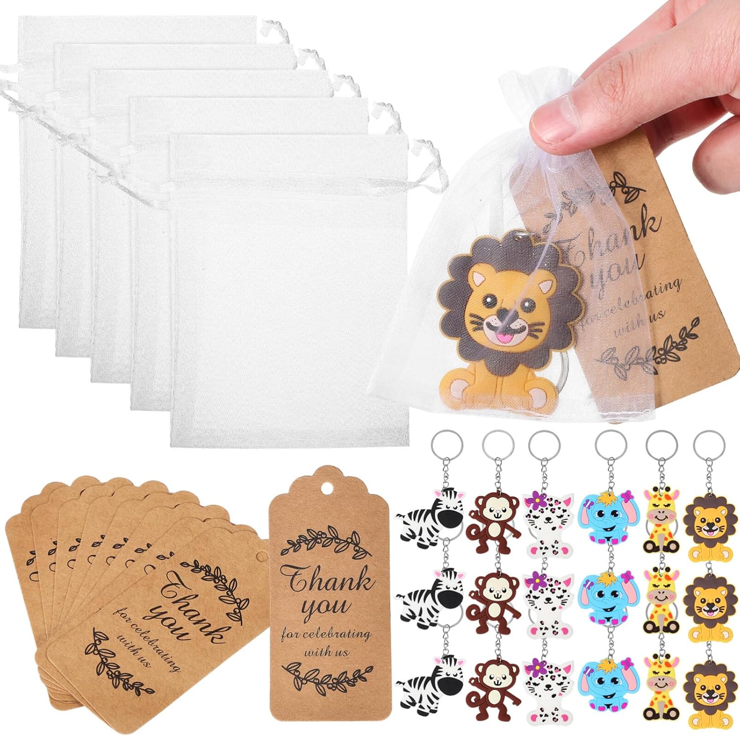 ABOOFAN Jungle Animals Keychain Set for Kids Birthday Party Favors