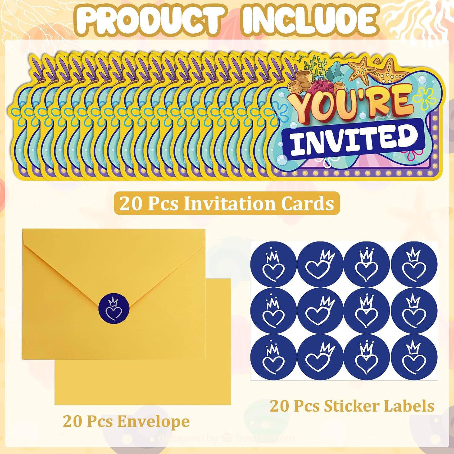 Yellow Birthday Invitations with Sticker Labels 20Pcs Set