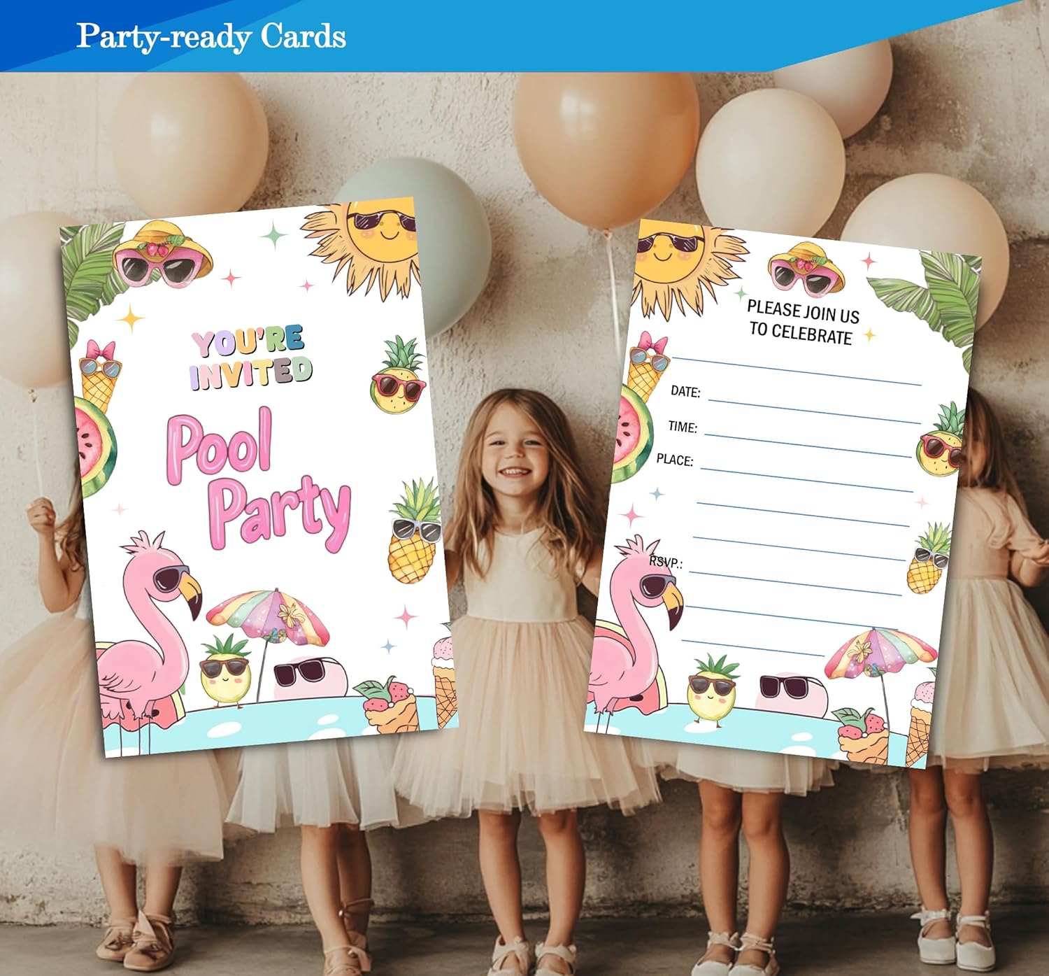Fablus Pool Party Invitations 4x6 Inches 30 Sets with Envelopes
