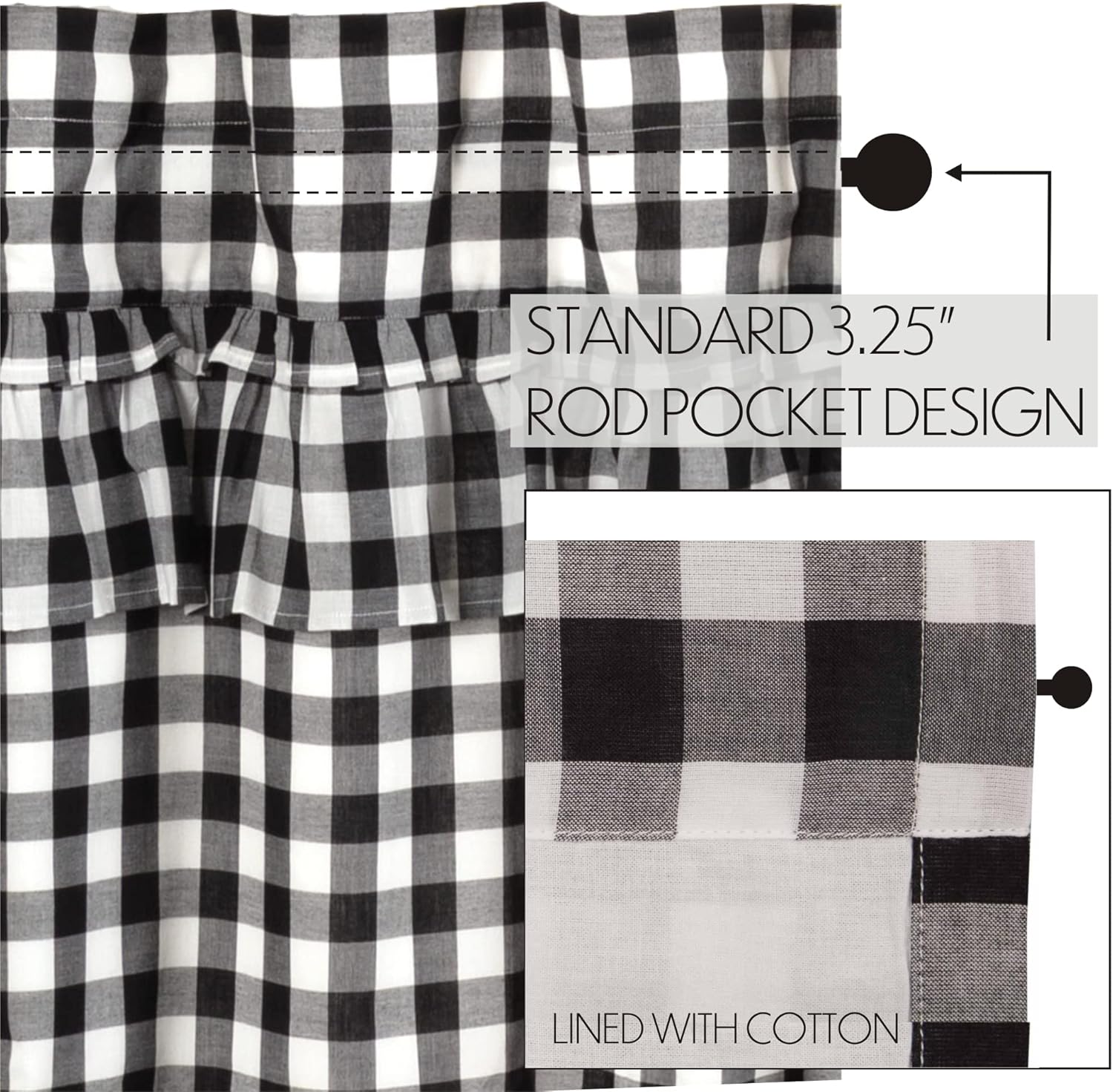 VHC Brands Black Buffalo Check Swag Curtains Pair Modern Farmhouse Style