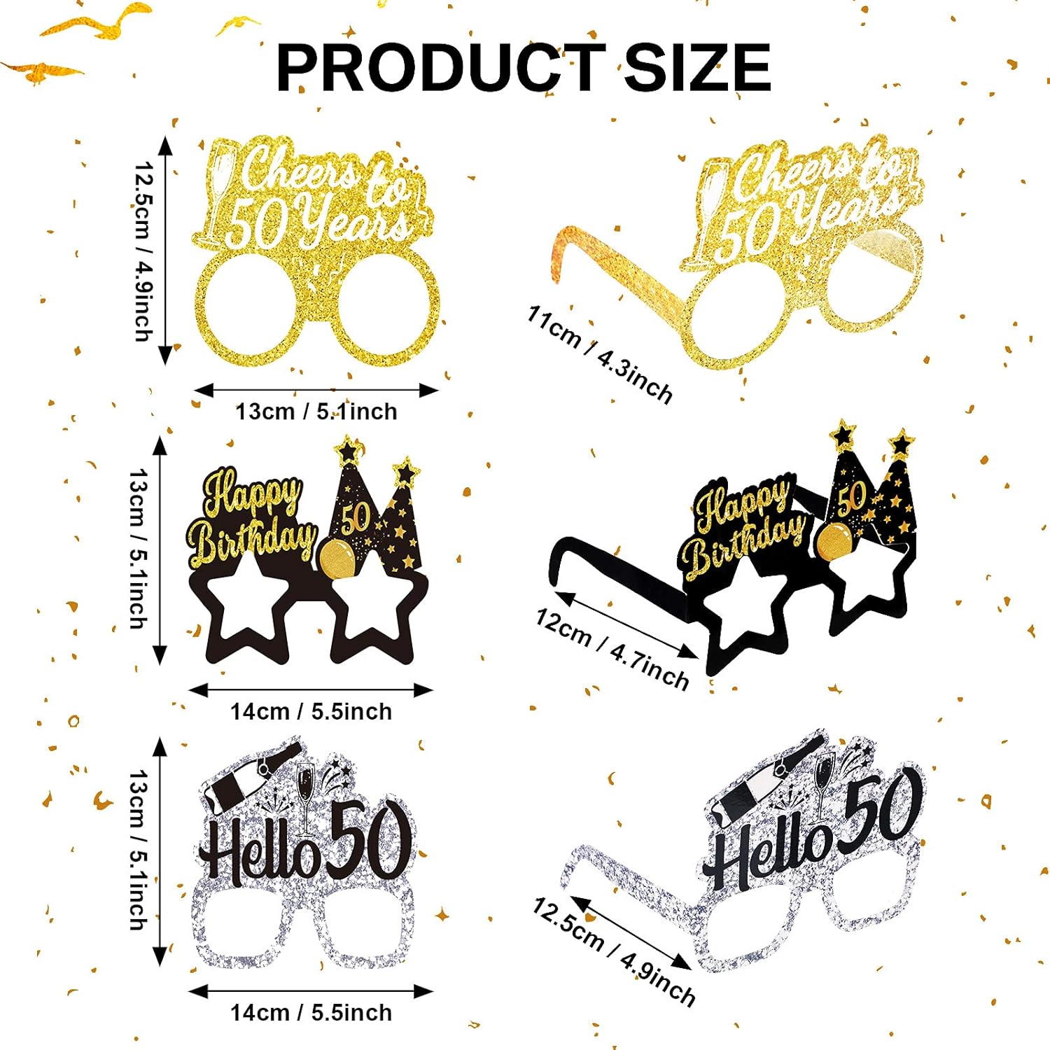 Threan 36 Pcs 50th Birthday Paper Eyeglasses