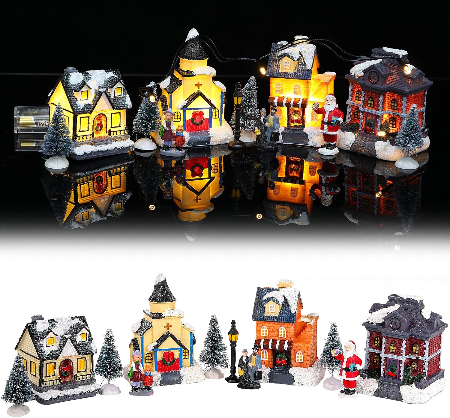 Gejoy 12 Pcs Christmas Village Set LED Lights Figurines Decor