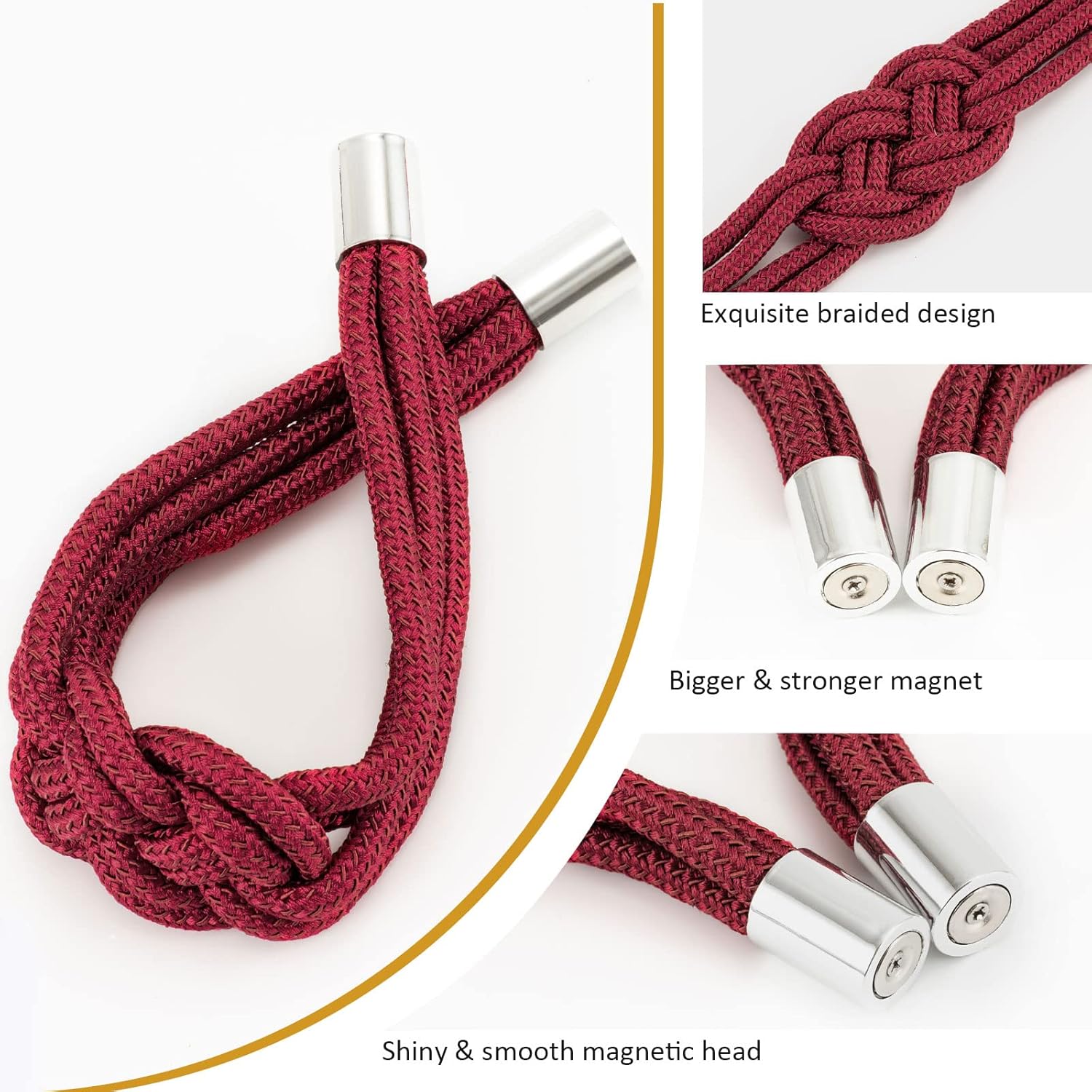 NICEEC 2 Pack Magnetic Curtain Tiebacks Wine Red