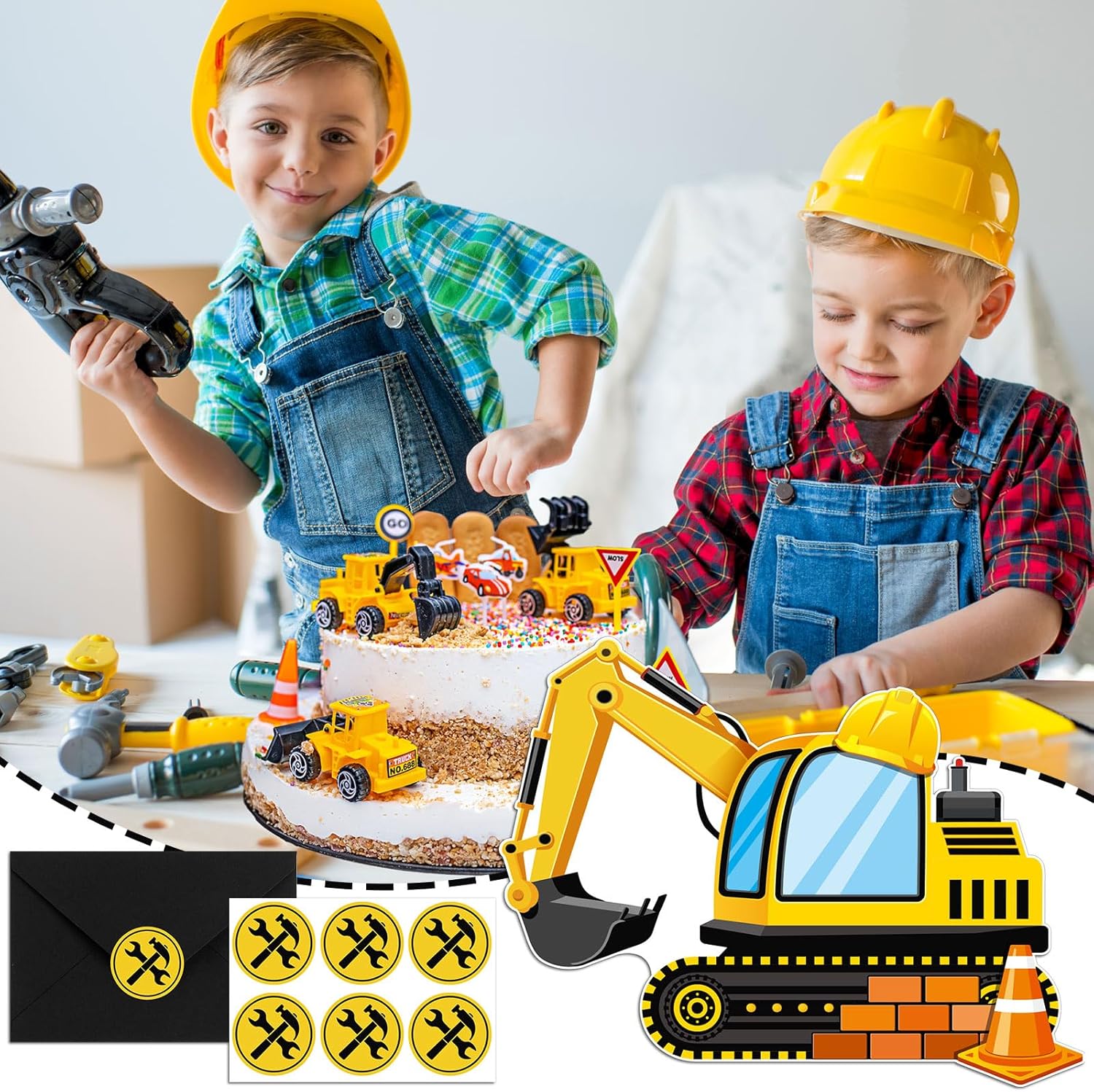 30 Piece Construction Excavator Birthday Invite Set