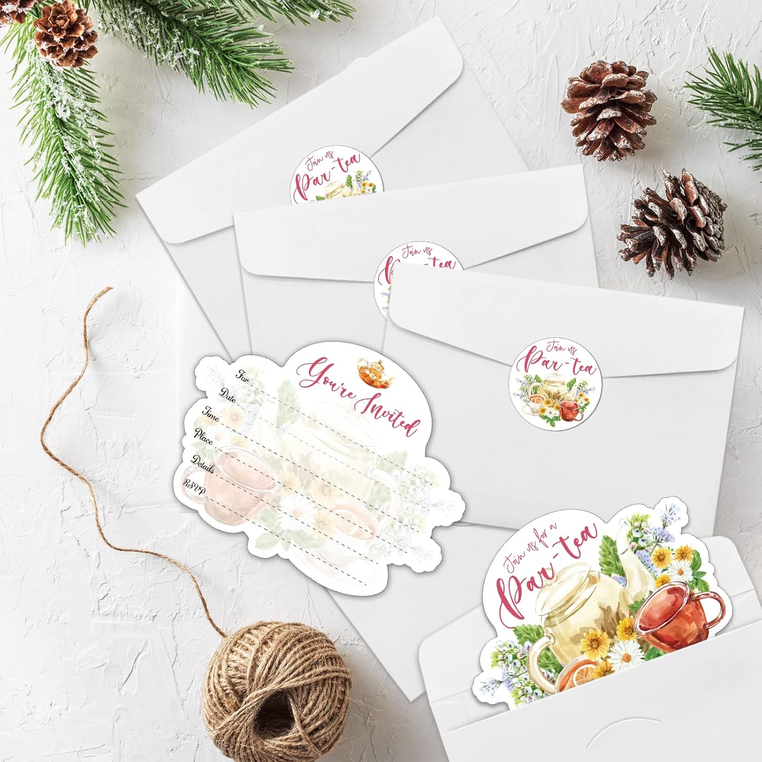 REWIDPARTY Tea Party Invitations Set of 15