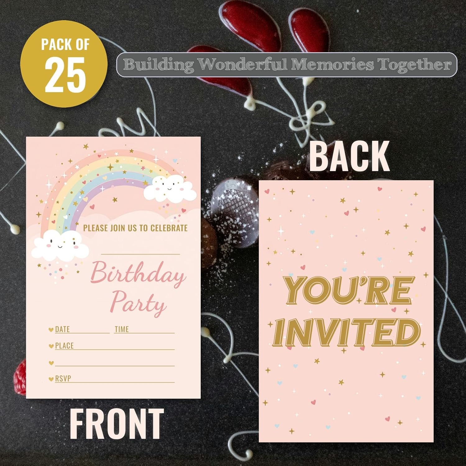 WENFLY Birthday Party Invitations Rainbow Cloud Star 25 Pcs