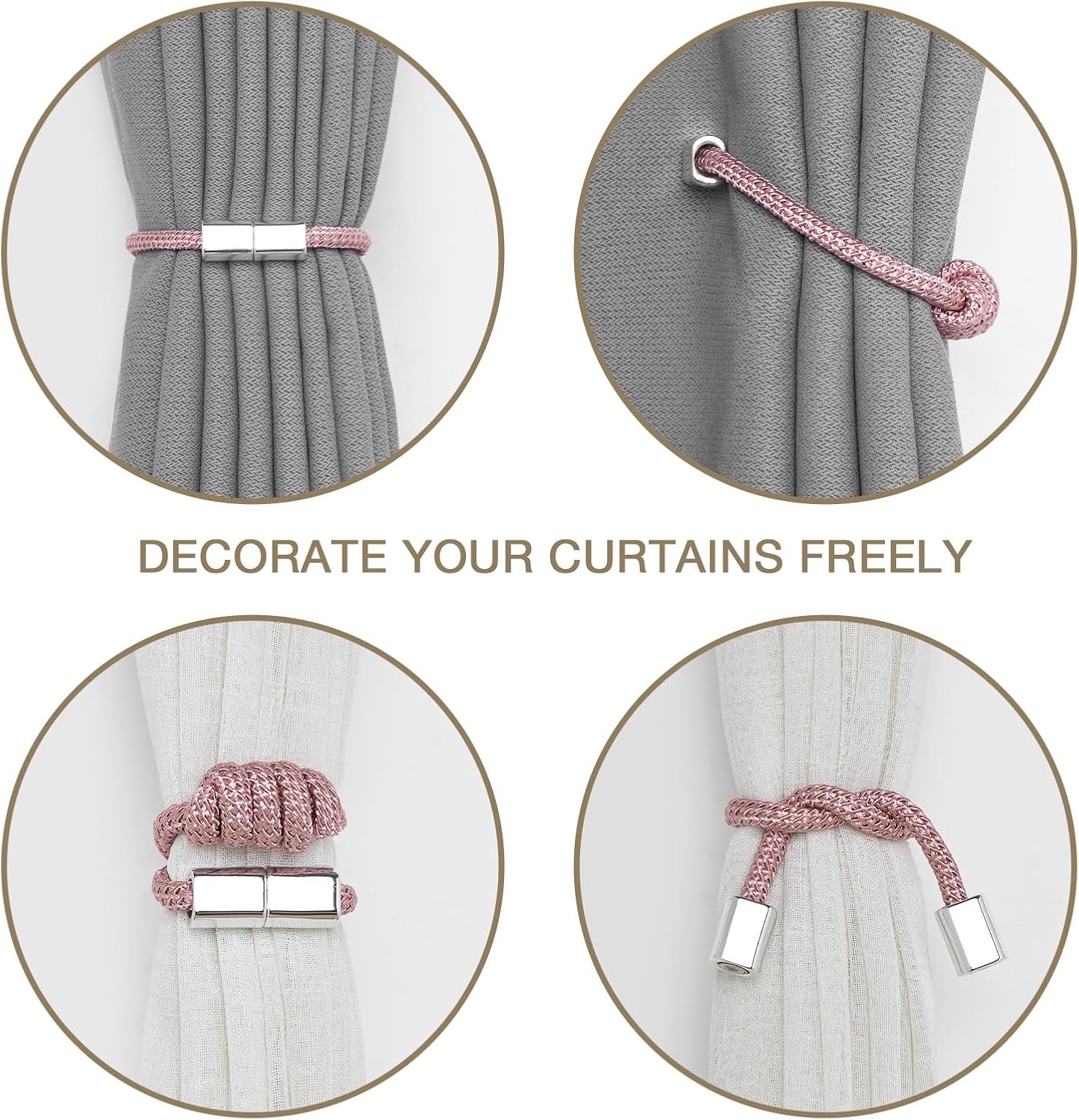 NICEEC 4 Pack Magnetic Curtain Tiebacks Pink