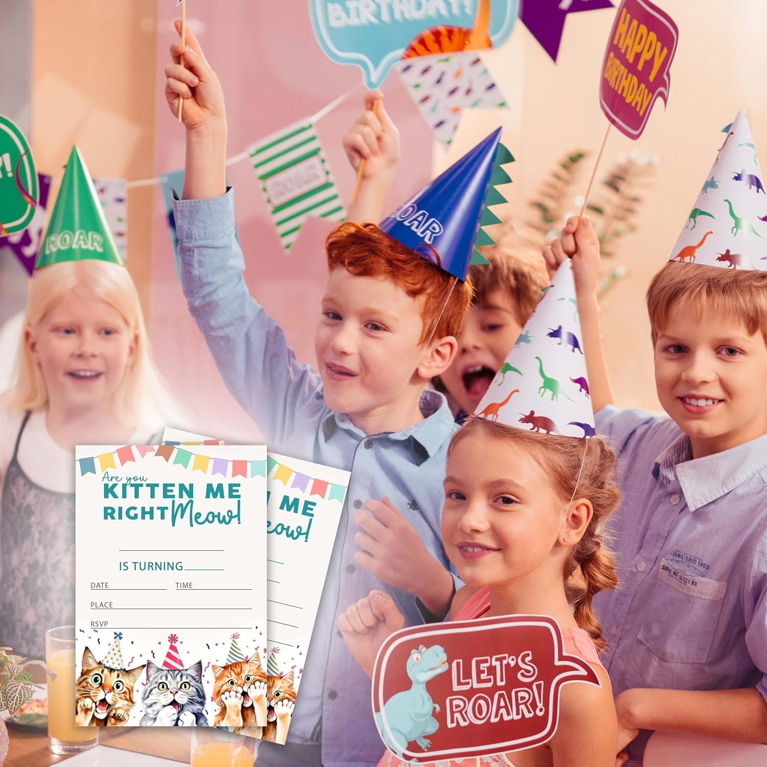 Kitten Me Right Meow Birthday Invitations 20pcs 4x6