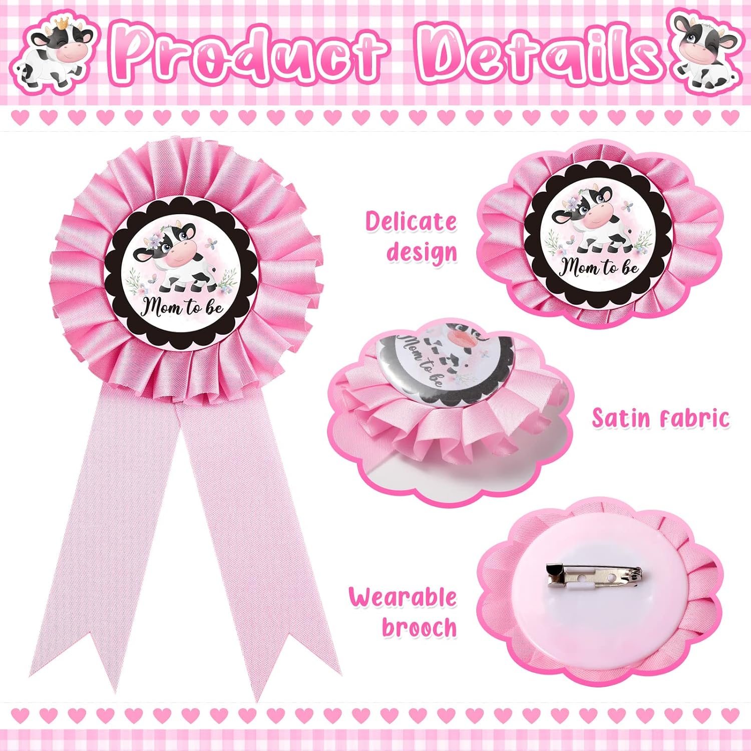 Chunful Pink Cow Mom to Be Sash Set