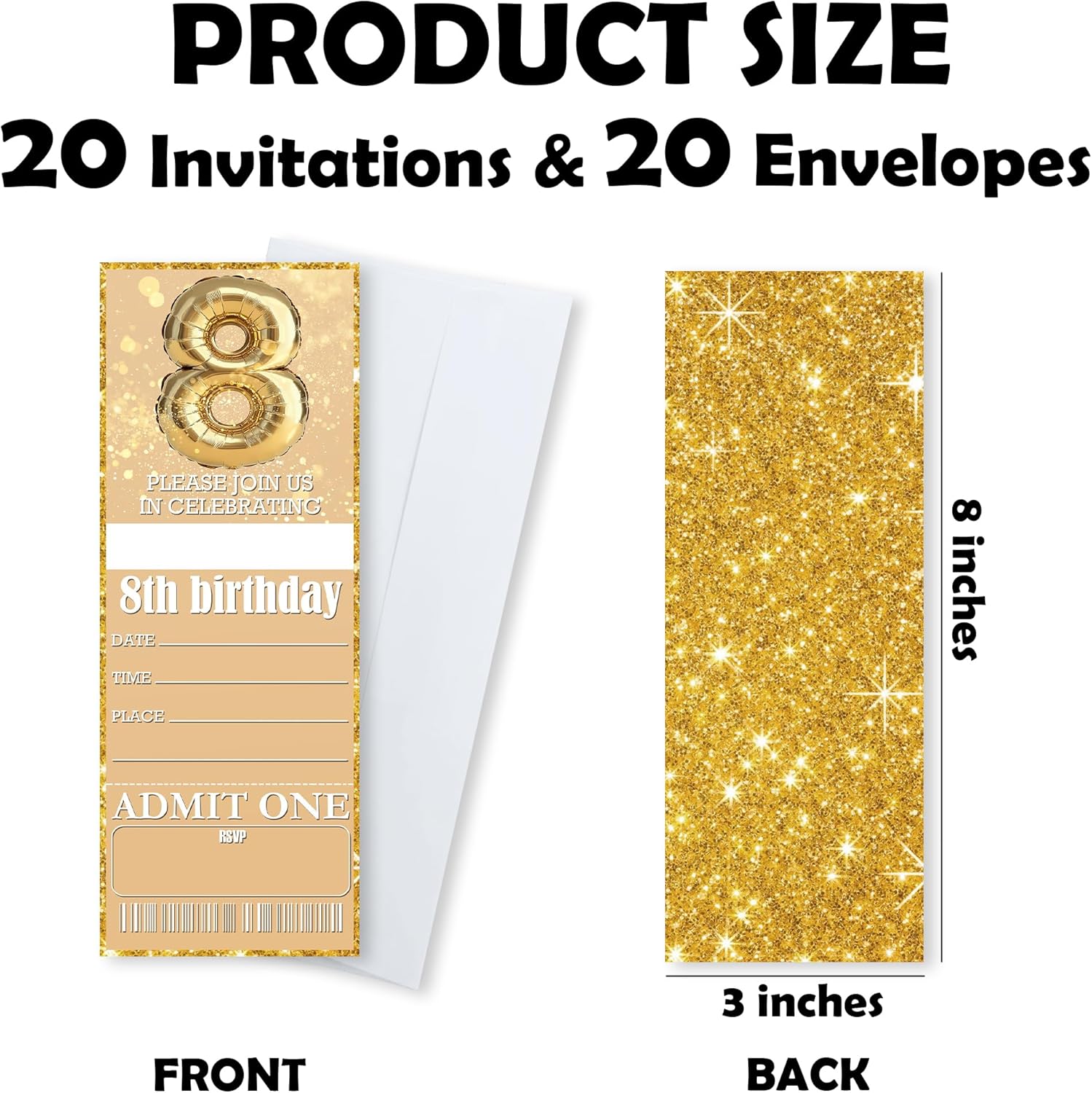 8th Birthday Party Invitations Double-Sided Fill-In Cards