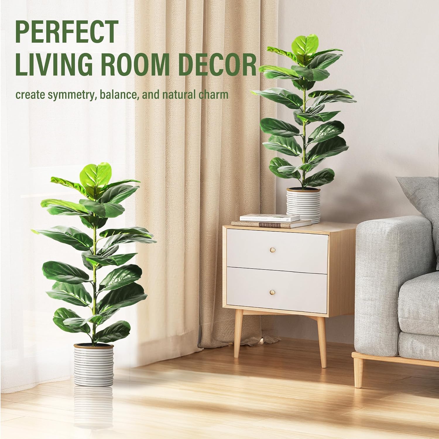 Suntee 2 Pack Artificial Fiddle Leaf Fig Trees 30 with Pots