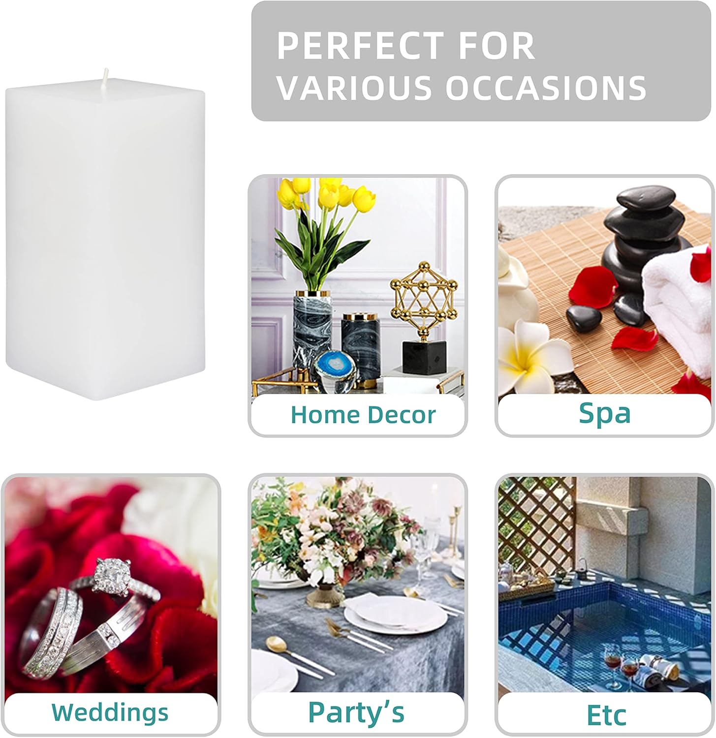 Jeco 6 Inch White Square Pillar Candle
