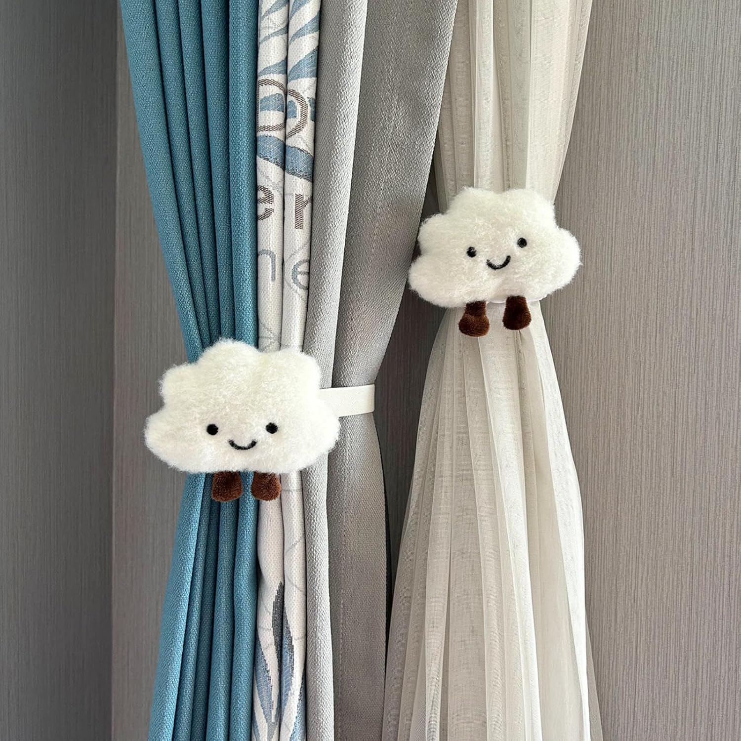 Cute Cloud Puffy Curtain Tieback 2pcs Pink