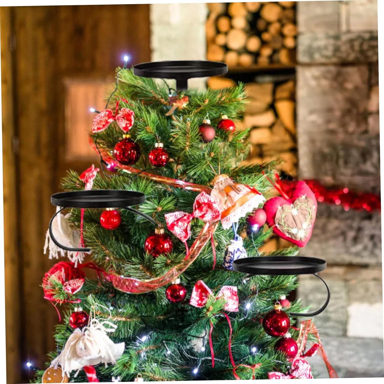 Black Candle Holder Triple Christmas Tree Topper Stand